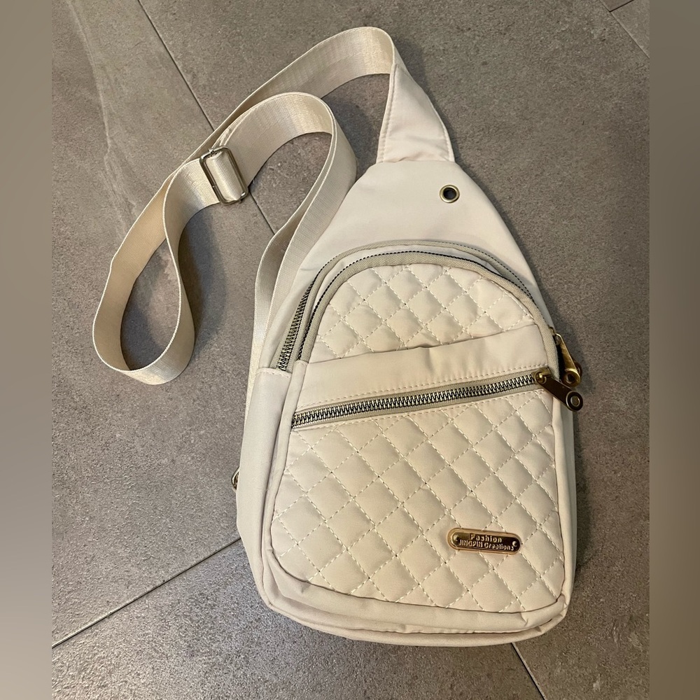 Elegant Cream Quilted Small Sling Bag